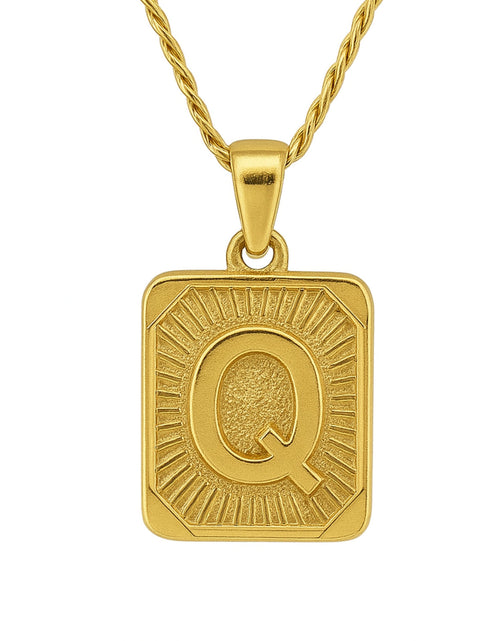 Load image into Gallery viewer, 18" Gold Plated Initial Letter Pendant Necklace Stainless Steel Figaro Chain

