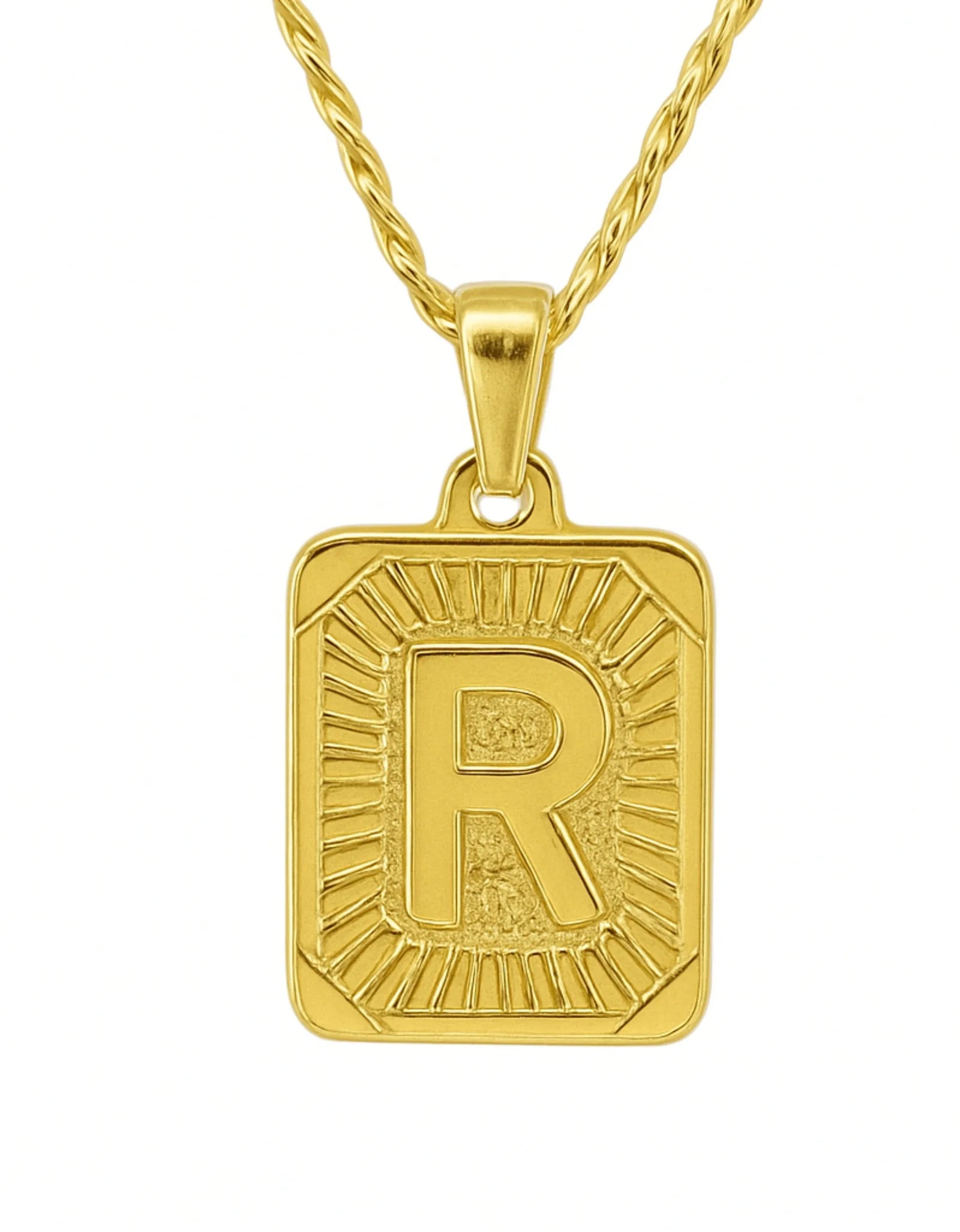 18" Gold Plated Initial Letter Pendant Necklace Stainless Steel Figaro Chain