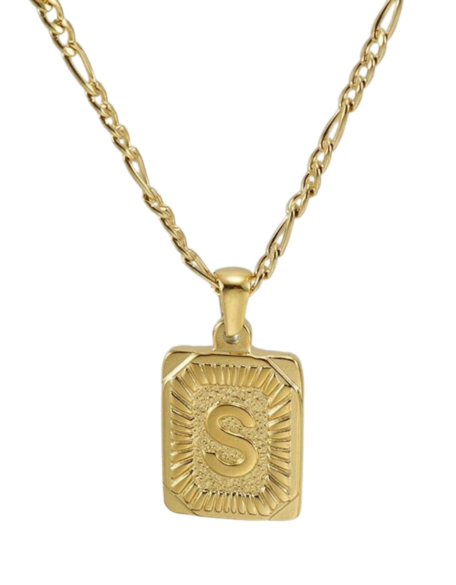 18" Gold Plated Initial Letter Pendant Necklace Stainless Steel Figaro Chain