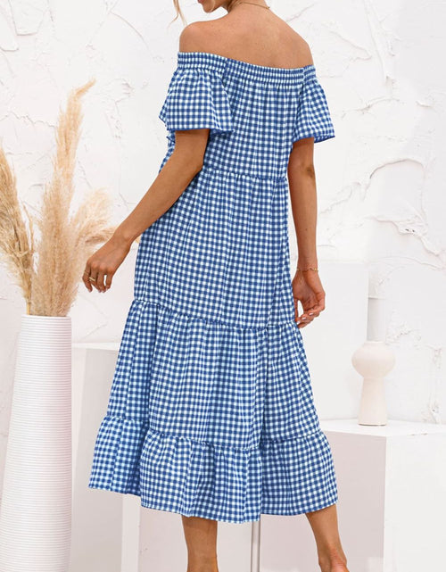 Load image into Gallery viewer, Plaid Off-Shoulder Tiered Midi Dress
