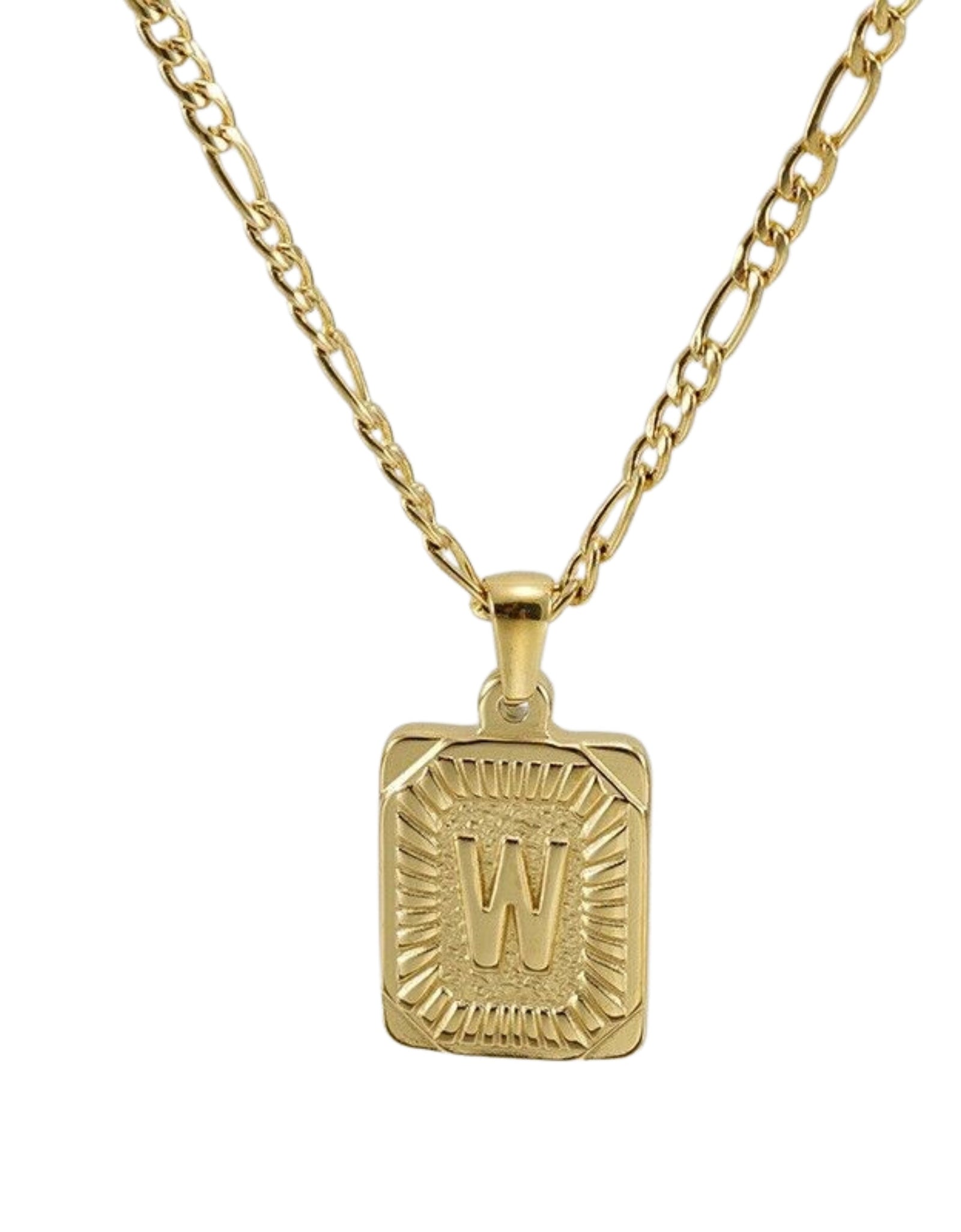 18" Gold Plated Initial Letter Pendant Necklace Stainless Steel Figaro Chain