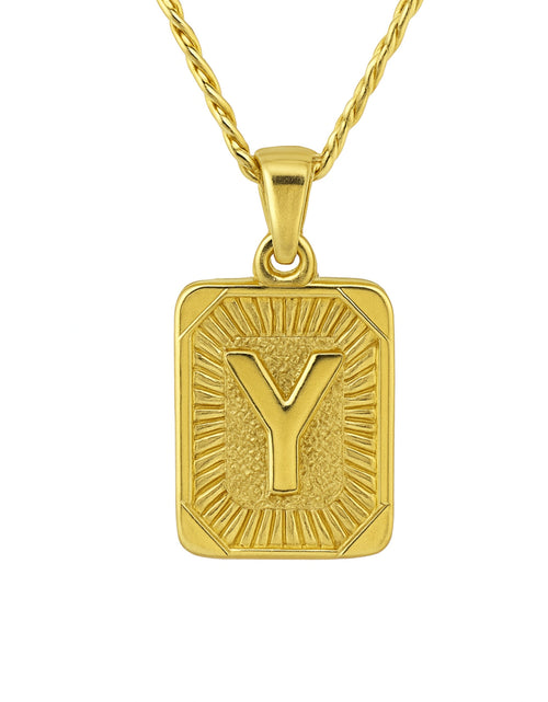 Load image into Gallery viewer, 18" Gold Plated Initial Letter Pendant Necklace Stainless Steel Figaro Chain
