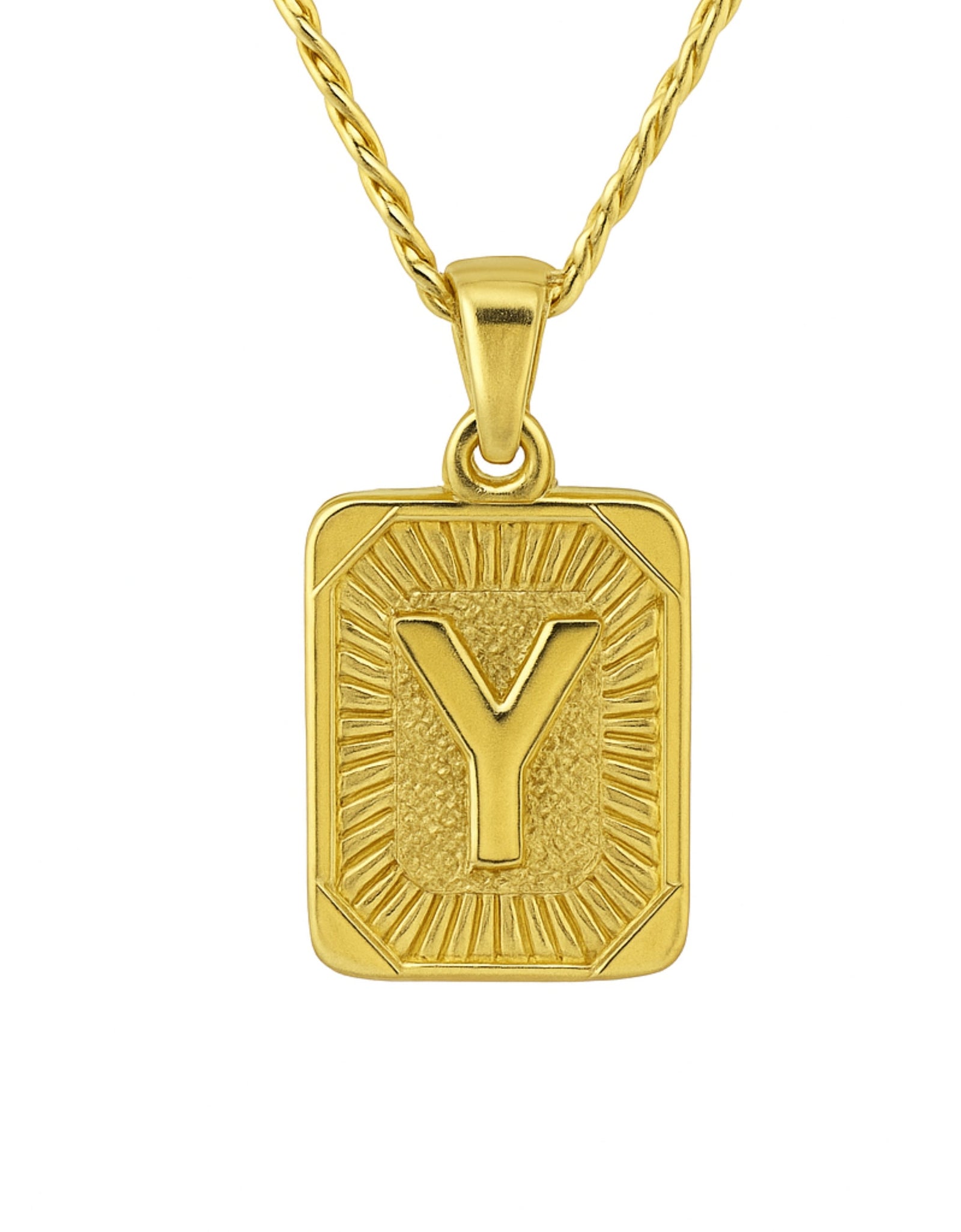 18" Gold Plated Initial Letter Pendant Necklace Stainless Steel Figaro Chain