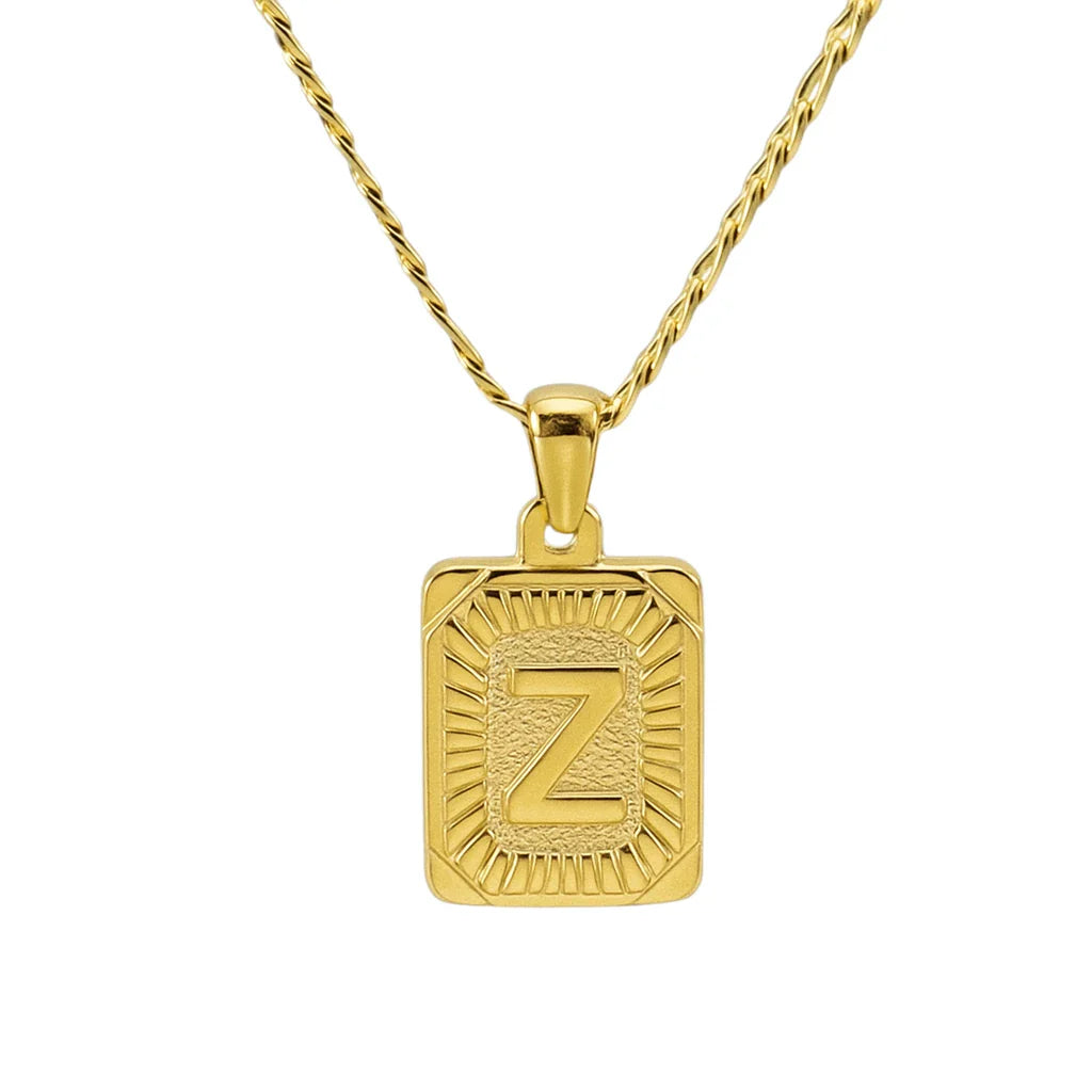 18" Gold Plated Initial Letter Pendant Necklace Stainless Steel Figaro Chain