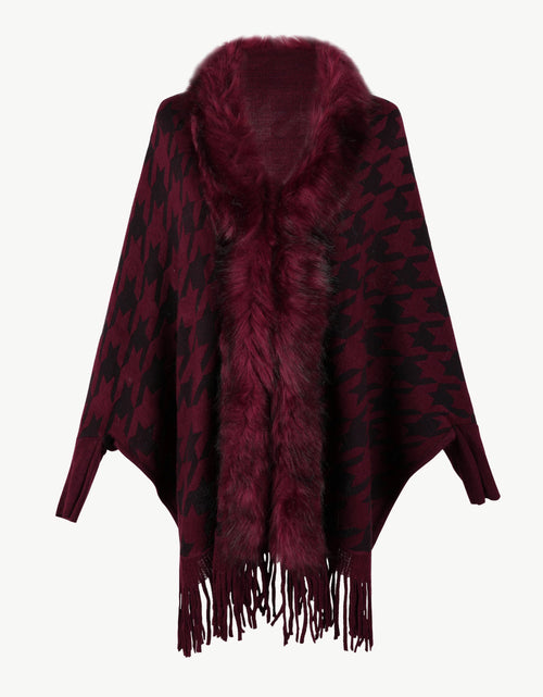Load image into Gallery viewer, Houndstooth Fringe Hem Poncho
