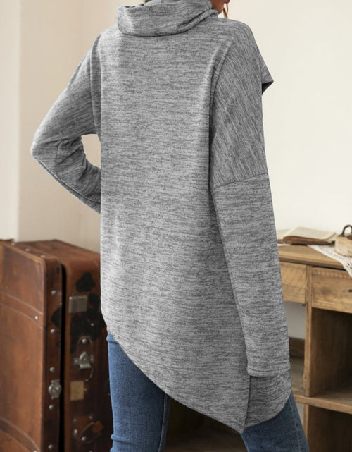 Load image into Gallery viewer, Asymmetrical Hem Cowl Neck Long Sleeve T-Shirt
