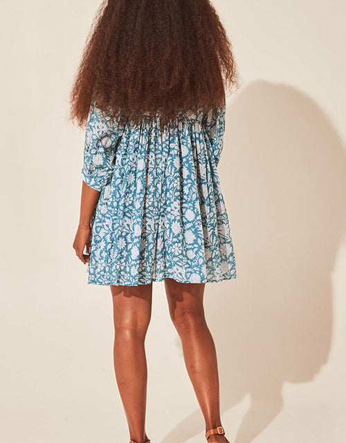 Load image into Gallery viewer, Floral Tie Neck Lantern Sleeve Dress
