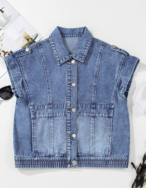 Load image into Gallery viewer, Button Up Cap Sleeve Denim Jacket

