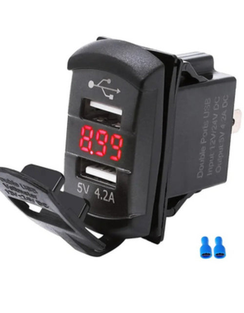 Load image into Gallery viewer, 12V Dual USB Charger Socket LED Voltage Voltmeter Rocker Switch Panel Car Boat
