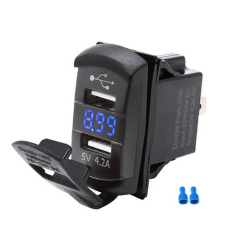 12V Dual USB Charger Socket LED Voltage Voltmeter Rocker Switch Panel Car Boat