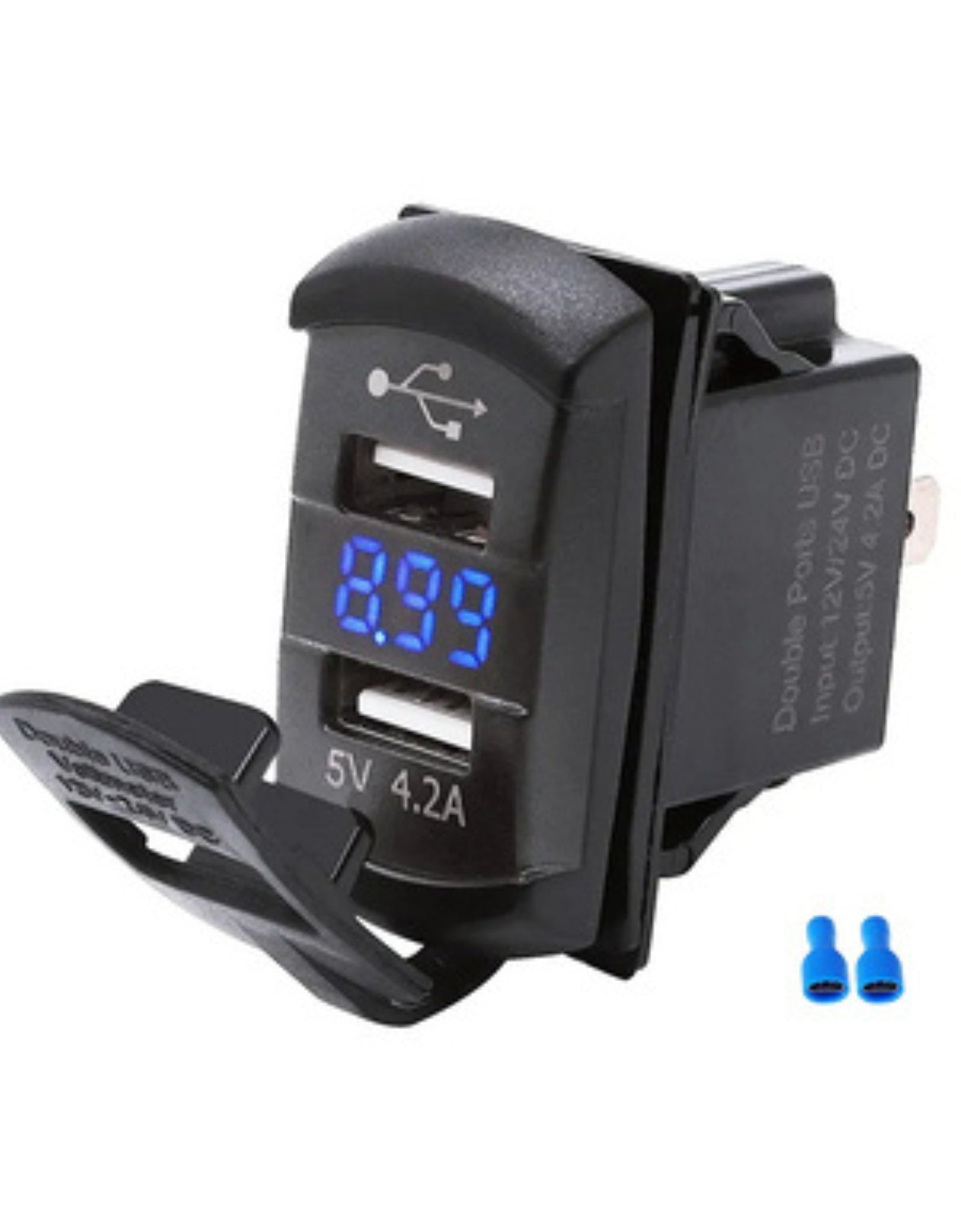 12V Dual USB Charger Socket LED Voltage Voltmeter Rocker Switch Panel Car Boat
