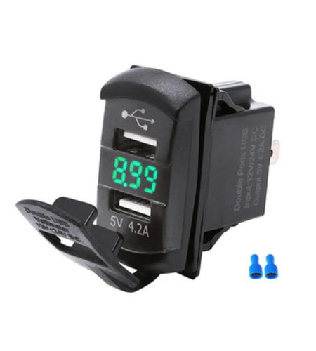 12V Dual USB Charger Socket LED Voltage Voltmeter Rocker Switch Panel Car Boat