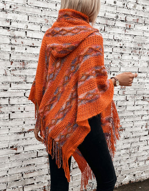 Load image into Gallery viewer, Fringe Contrast Hooded Poncho
