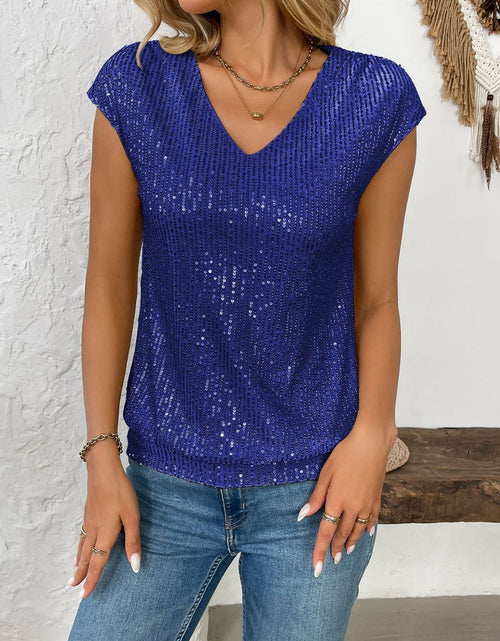Load image into Gallery viewer, Sequin V-Neck Cap Sleeve Top
