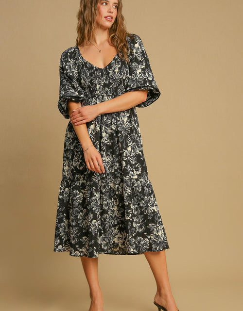 Load image into Gallery viewer, Umgee Ruffle Hem Flower Printed V-Neck Dress
