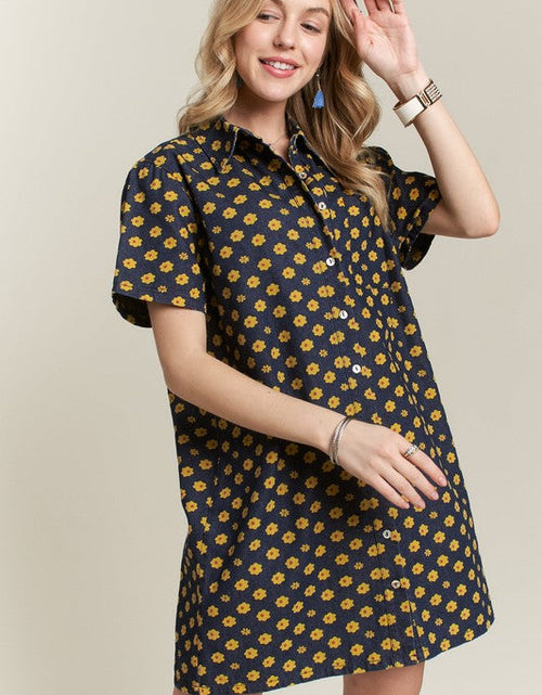 Load image into Gallery viewer, ADORA Floral Button-Up Mini Denim Dress
