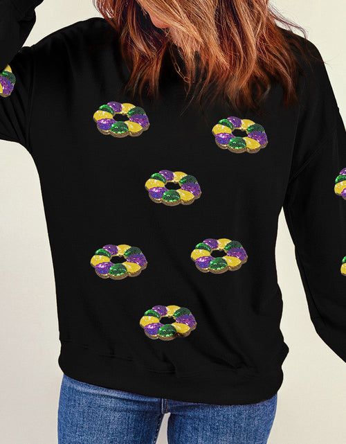 Load image into Gallery viewer, Sequin Round Neck Long Sleeve Sweatshirt
