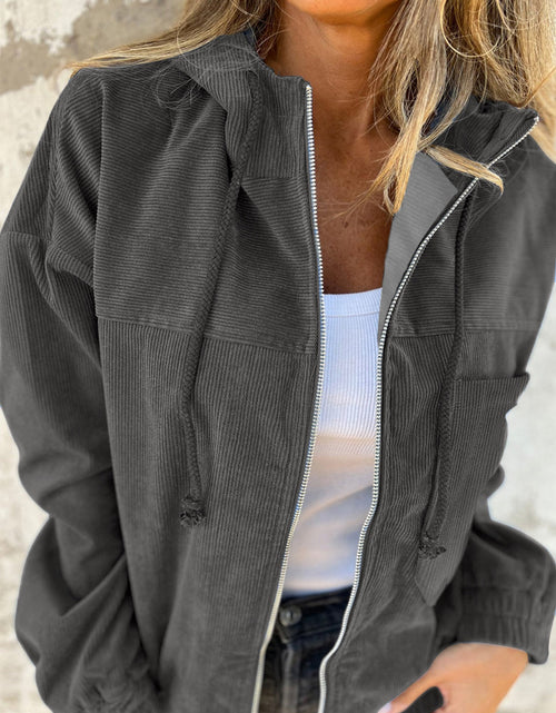 Load image into Gallery viewer, Drawstring Zip Up Long Sleeve Hooded Jacket
