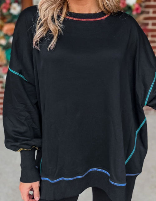 Load image into Gallery viewer, Slit Round Neck Lantern Sleeve Sweatshirt
