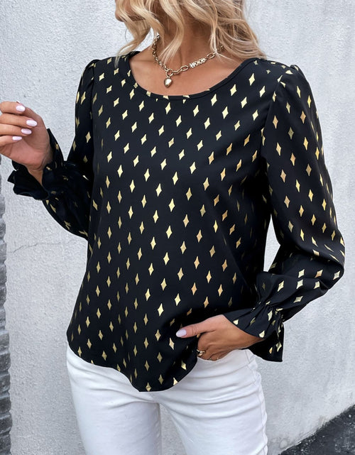Load image into Gallery viewer, Perfee Printed Round Neck Flounce Sleeve Blouse
