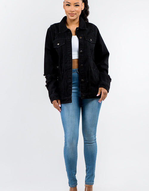 Load image into Gallery viewer, American Bazi Full Size Button Up Distressed Denim Jacket

