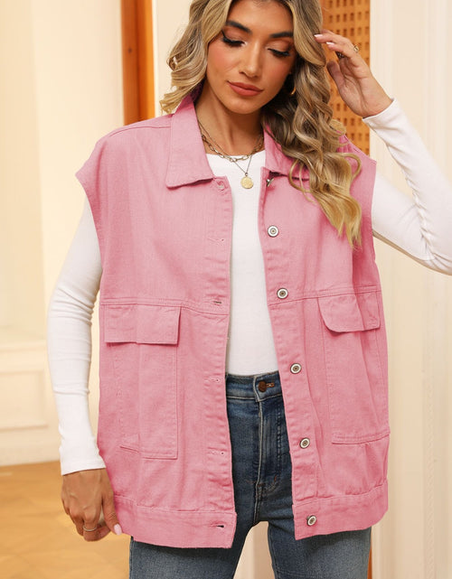 Load image into Gallery viewer, Pocketed Button Up Sleeveless Denim Jacket
