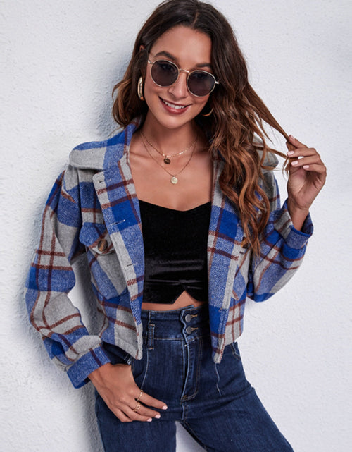Load image into Gallery viewer, Plaid Button Front Jacket with Pockets
