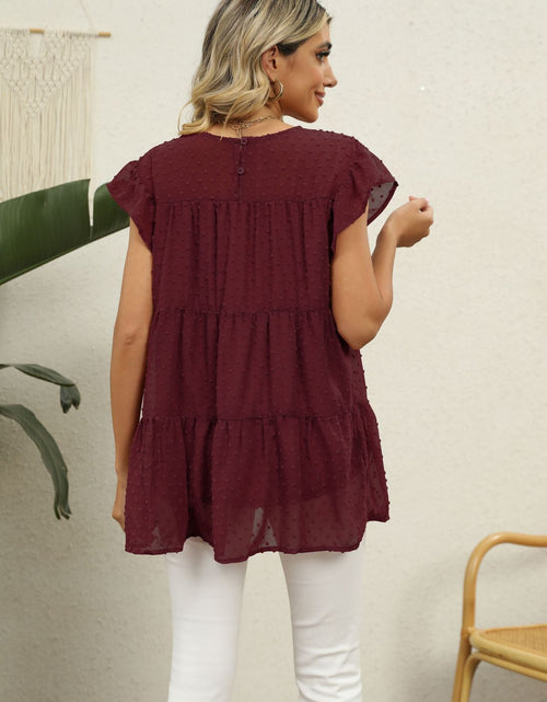 Load image into Gallery viewer, Swiss Dot Round Neck Tiered Blouse

