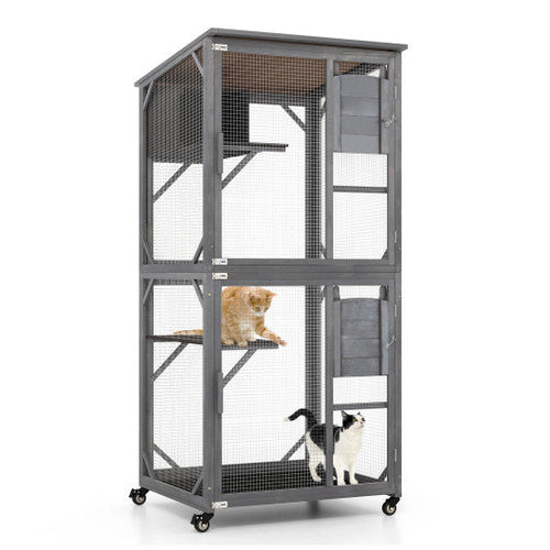 Load image into Gallery viewer, 72 Inch TallWooden Cat House with Weatherproof Asphalt Roof-Gray
