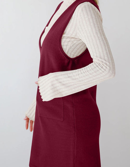 Load image into Gallery viewer, Lovelet Pocketed V-Neck Mini Sweater Overall Dress
