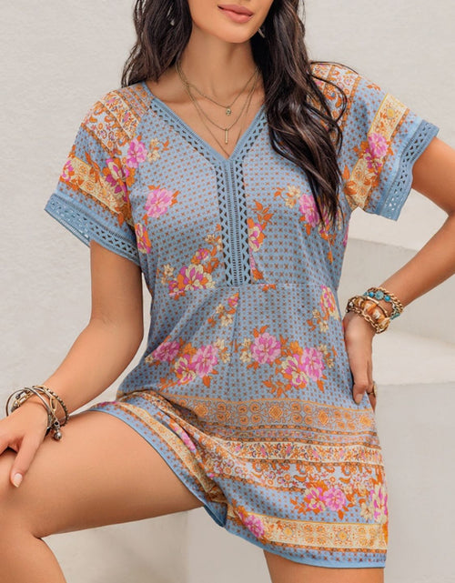 Load image into Gallery viewer, Printed V-Neck Short Sleeve Romper
