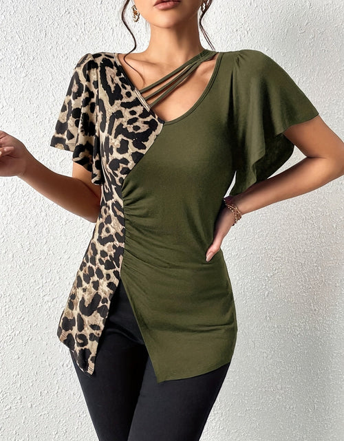 Load image into Gallery viewer, Ruched Leopard Flutter Sleeve T-Shirt
