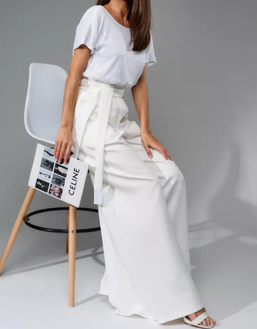 Load image into Gallery viewer, Full Size Sequin Round Neck Short Sleeve Wide Leg Jumpsuit
