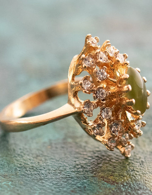 Load image into Gallery viewer, Vintage Ring Genuine Opal with Clear and Ruby Austrian Crystals 18kt Yellow Gold Electroplated by PVD Vintage Jewelry
