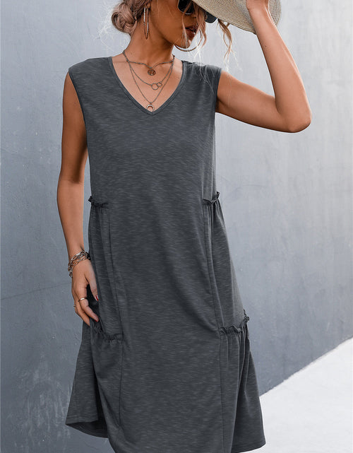 Load image into Gallery viewer, V-Neck Frill Trim Sleeveless Dress
