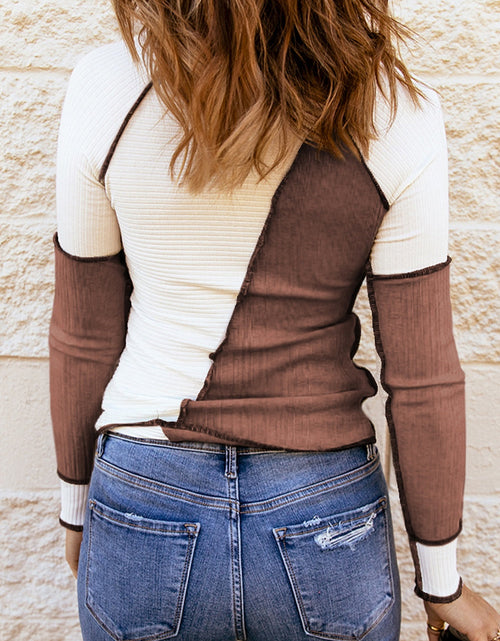 Load image into Gallery viewer, Color Block Round Neck Long Sleeve T-Shirt
