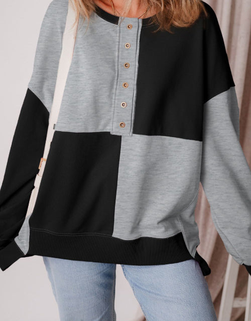 Load image into Gallery viewer, Color Block Half Button Long Sleeve Sweatshirt
