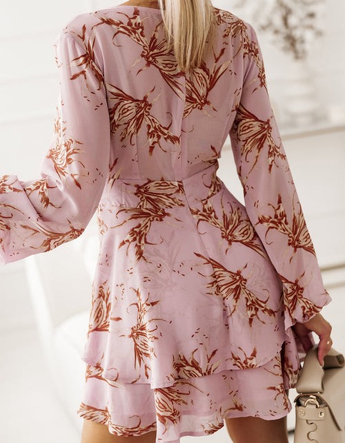 Load image into Gallery viewer, Printed Surplice Balloon Sleeve Mini Dress
