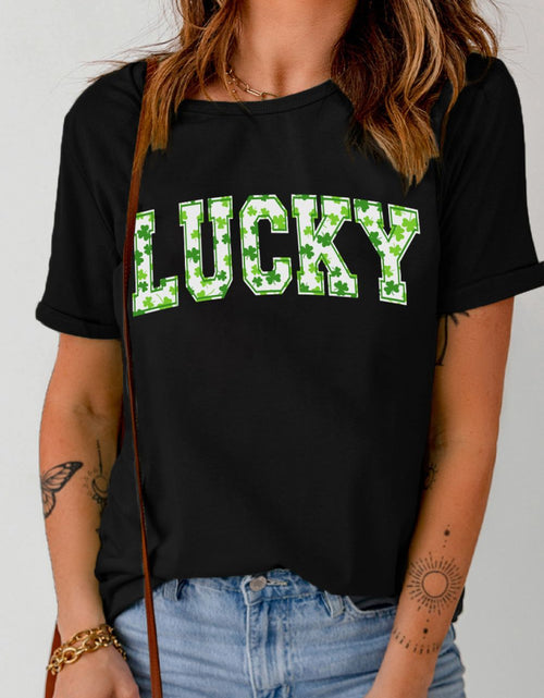 Load image into Gallery viewer, LUCKY Letter Clover Short Sleeve T-Shirt

