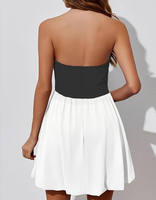 Load image into Gallery viewer, Ruched Two-Tone Tube Mini Dress
