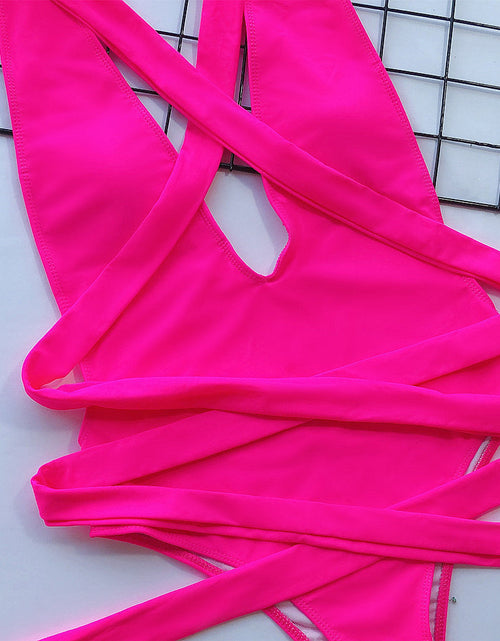 Load image into Gallery viewer, Halter Neck Deep V Tied One-Piece Swimsuit
