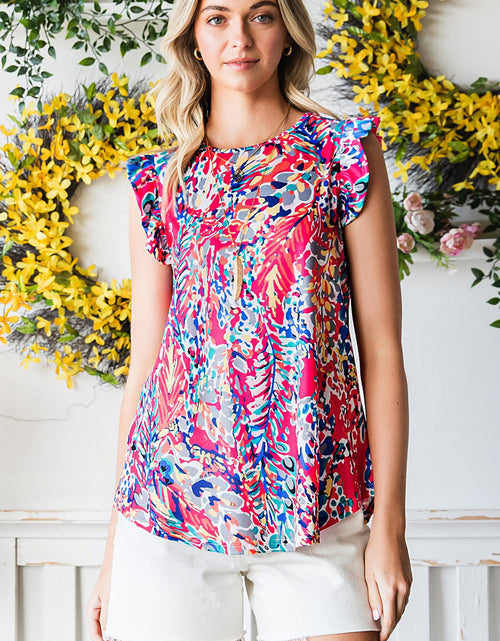 Load image into Gallery viewer, Abstract Print Ruffle Shoulder Top
