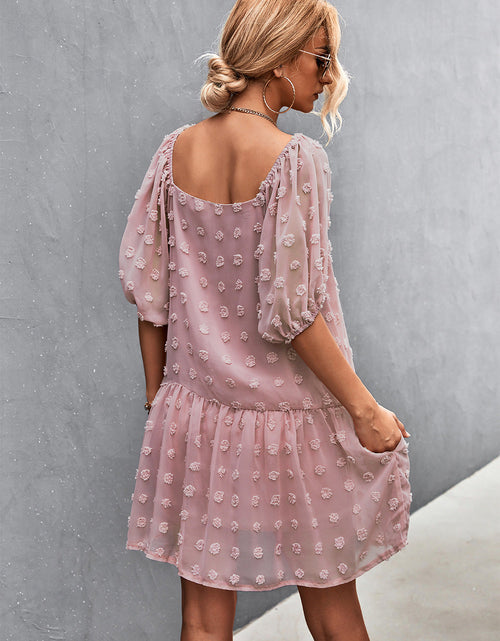 Load image into Gallery viewer, Swiss Dot Square Neck Half Balloon Sleeve Dress
