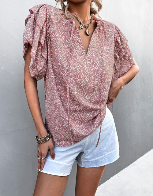 Load image into Gallery viewer, Printed Flutter Sleeve V-Neck Top
