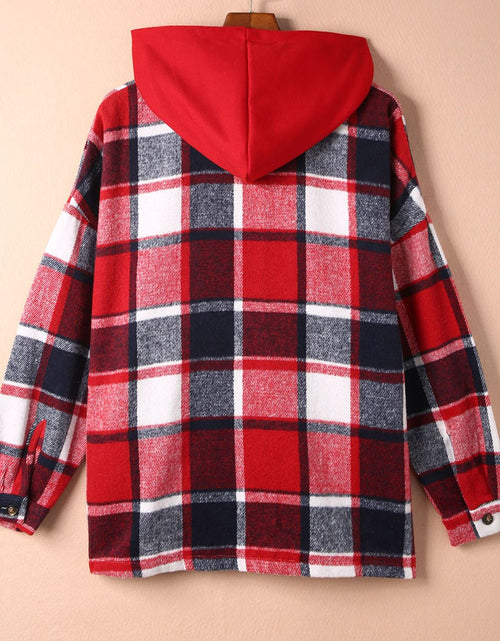 Load image into Gallery viewer, Plaid Button Up Hooded Shacket
