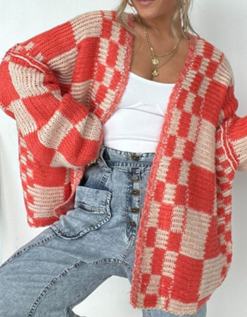 Load image into Gallery viewer, Plaid Open Front Long Sleeve Cardigan
