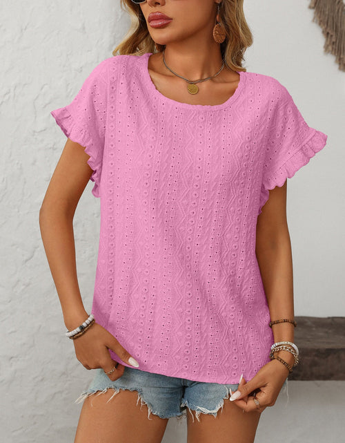 Load image into Gallery viewer, Mandy Eyelet Round Neck Short Sleeve Top
