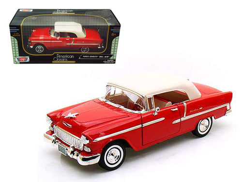 Load image into Gallery viewer, 1955 Chevrolet Bel Air Convertible Soft Top Red 1/18 Diecast Car Model by Motormax
