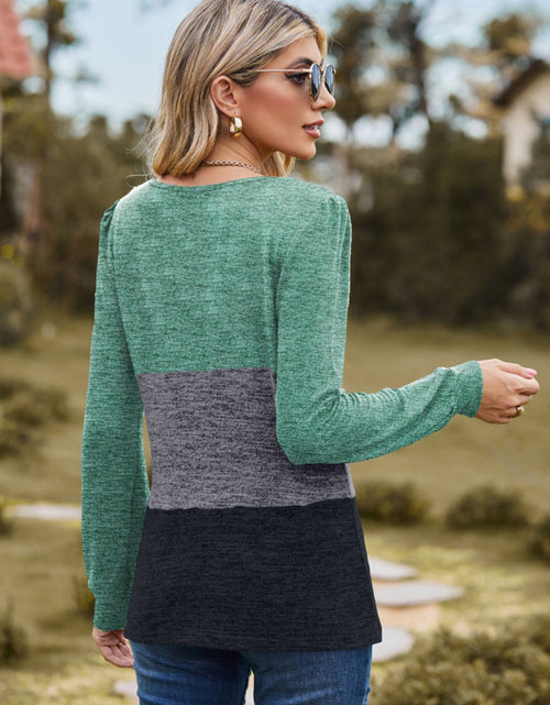 Load image into Gallery viewer, Color Block Square Neck Long Sleeve T-Shirt
