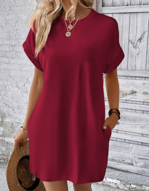 Load image into Gallery viewer, Round Neck Short Sleeve Mini Tee Dress with Pockets
